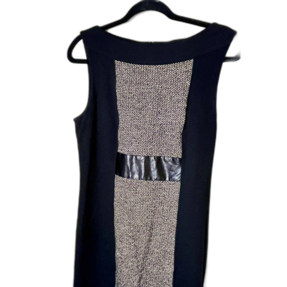 Yansi Fugel Black Shift Dress Fitted Tweed Look Block 6 Black Tan - Picture 5 of 11